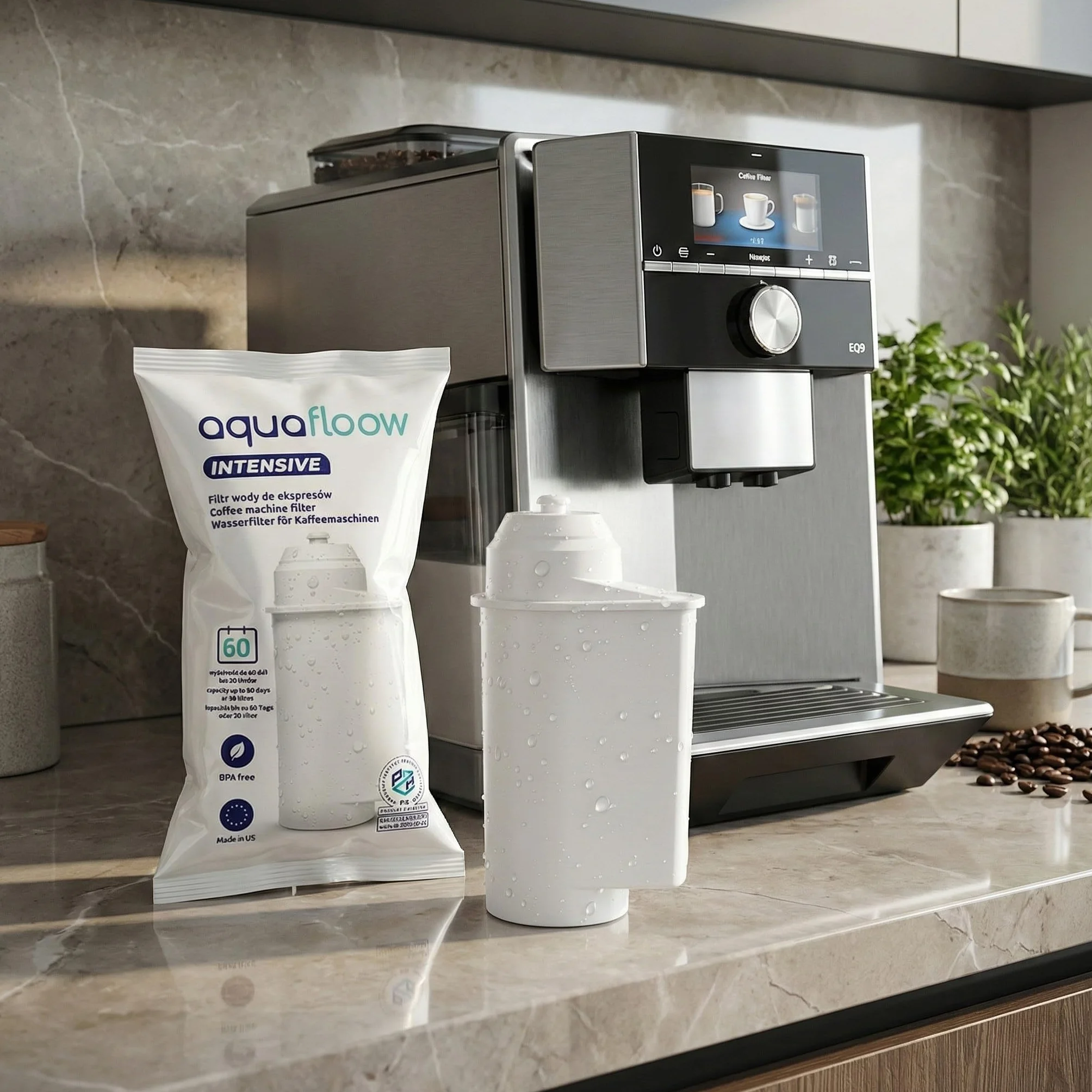Aquafloow filtr wody do ekspresów automatycznych Siemens® – zgodny z BRITA® Intenza 575491, Siemens TZ70003/TZ70033, Bosch® TCZ7003/TCZ7033 – EQ6/EQ9/EQ500/EQ700 – (6x) wkład zamienny