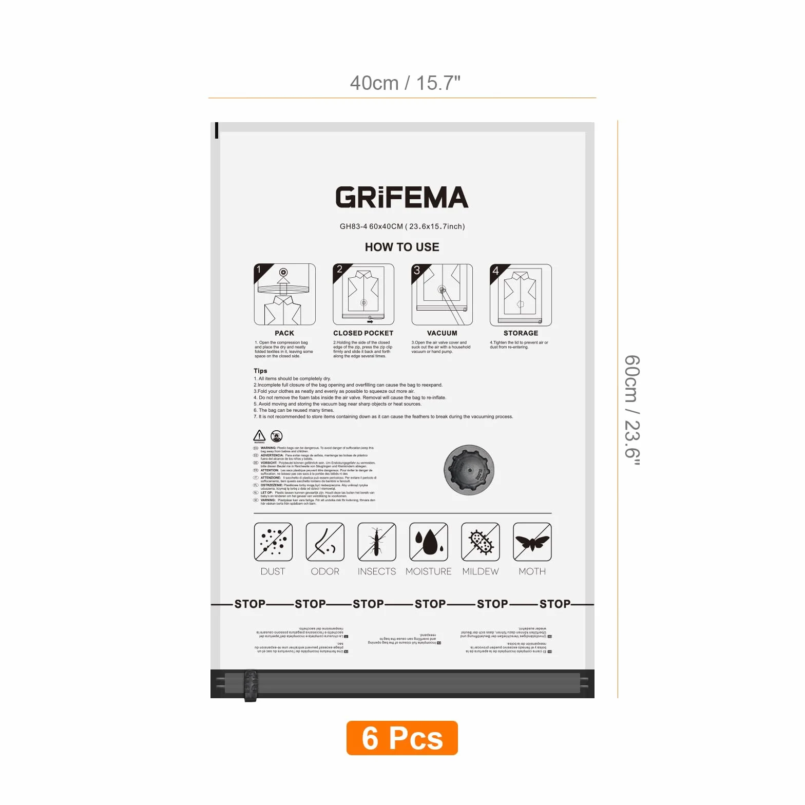 GRIFEMA worki próżniowe do przechowywania 60x40 cm 6 sztuk GH83-4