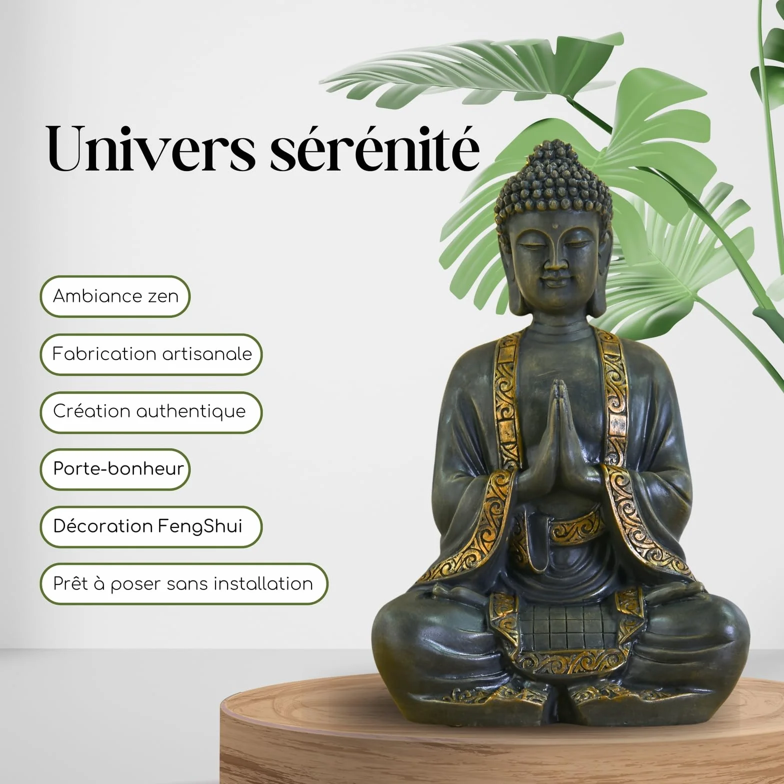 Zen'Light - duży posąg Zen Buddy o wymiarach 40 cm - doskonałe wykończenie, farba z efektem patyny, żywica - piękny przedmiot dekoracyjny i Feng Shui do domu