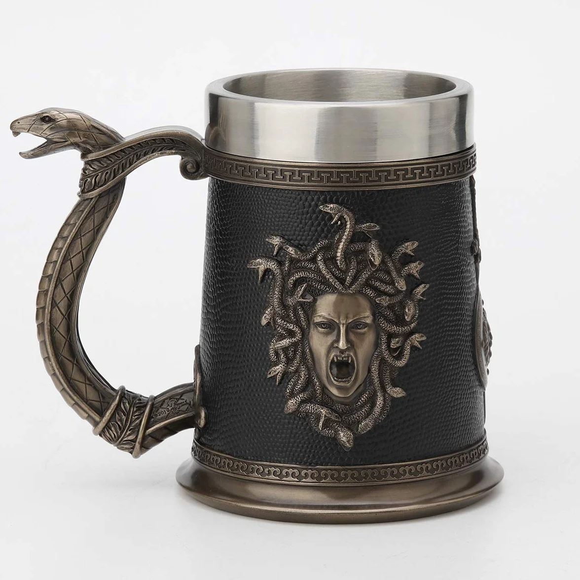 Veronese Design 14 cm grecki kufel do piwa meduzy odlew na zimno żywica antyczny brąz wykończenie statua dekoracja domu