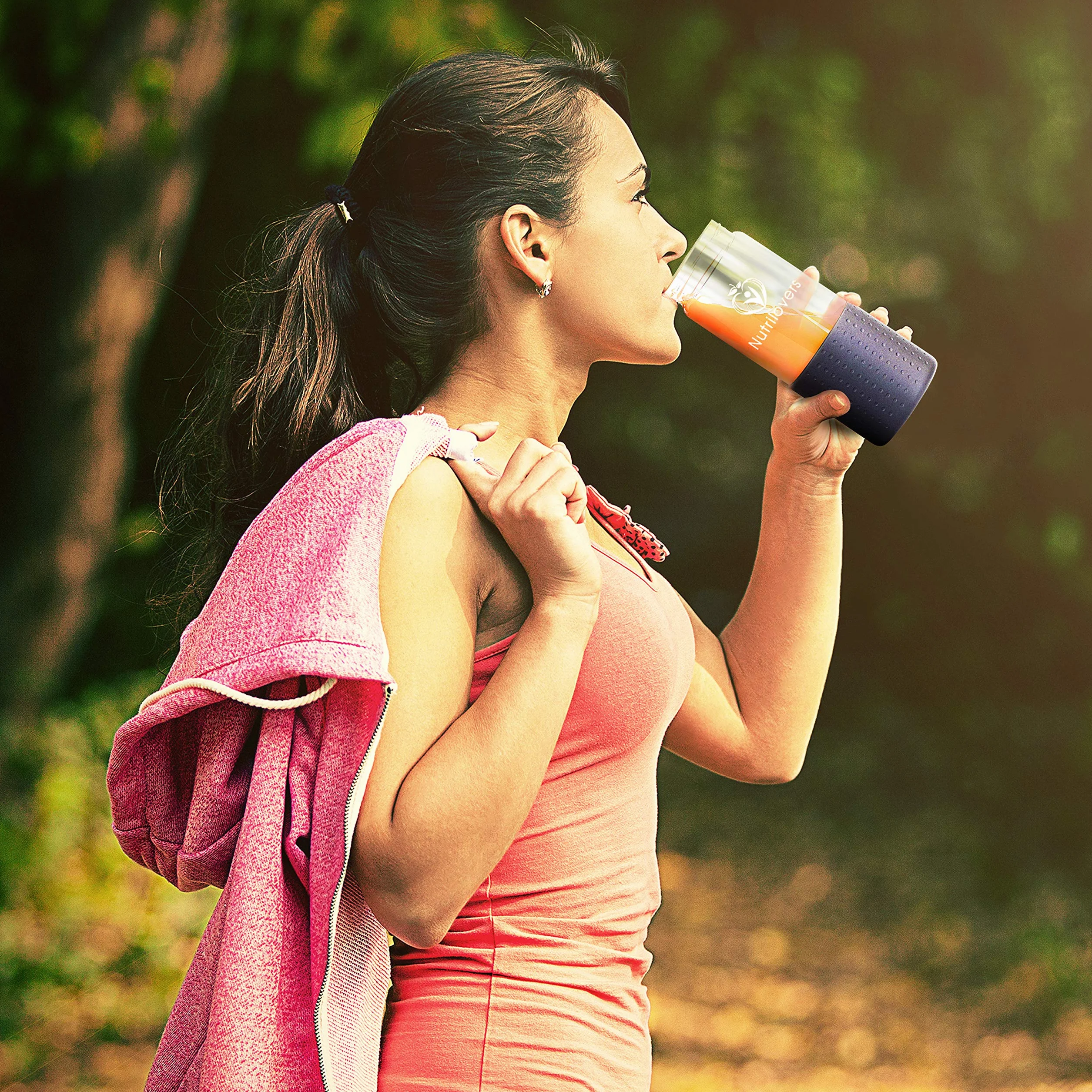 Nutrilovers Slow Juice szklana butelka na sok na wynos 450 ml odporna na zamrażanie szkło borokrzemowe BPA free
