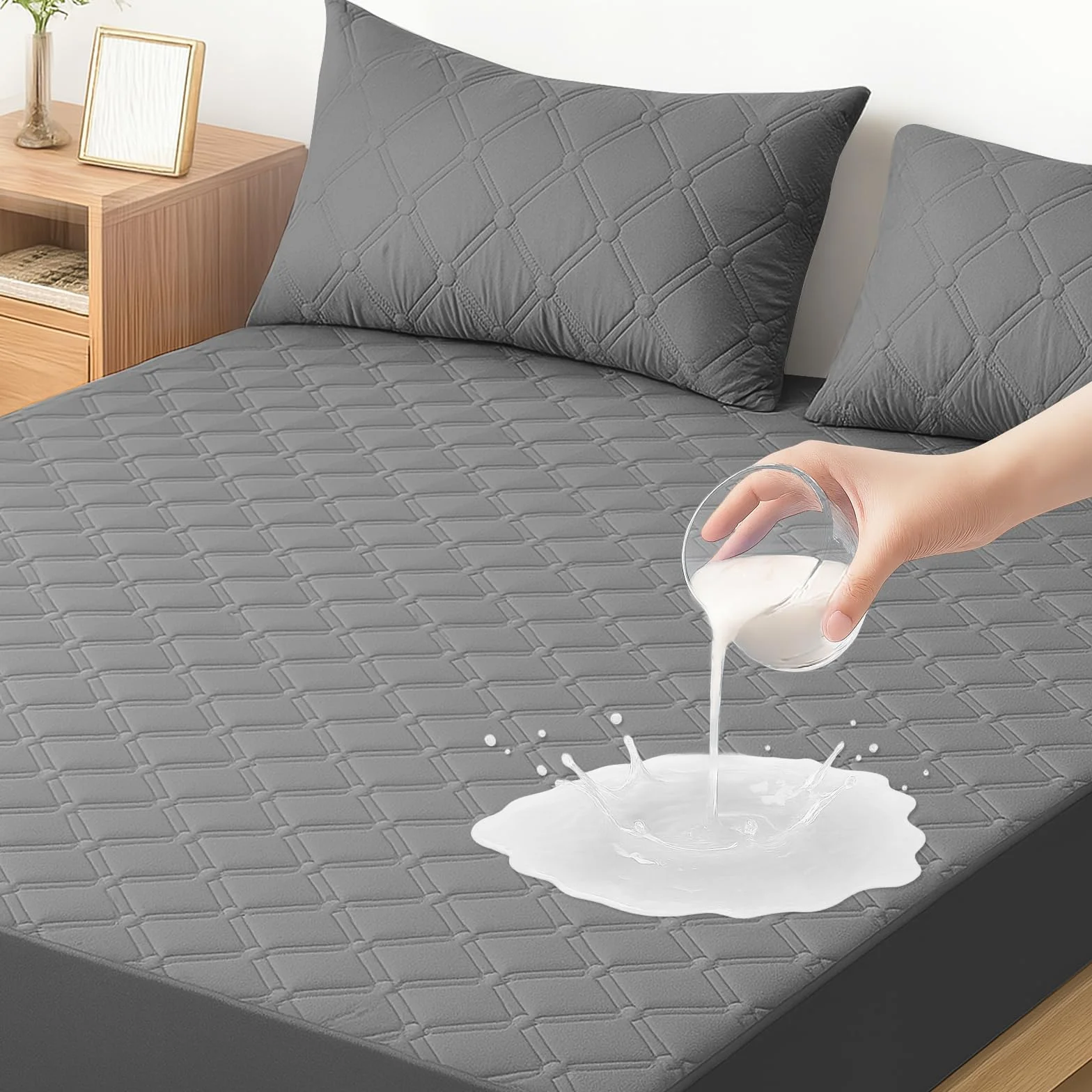 Ystyle Wodoszczelny Ochraniacz na Materac 90x200 CM, Hipoalergiczny Ochrona przed Roztoczami Można Prać Poszewka na Materac, Elastyczna Gumka na Całym Obwodzie do 30 CM, Szary