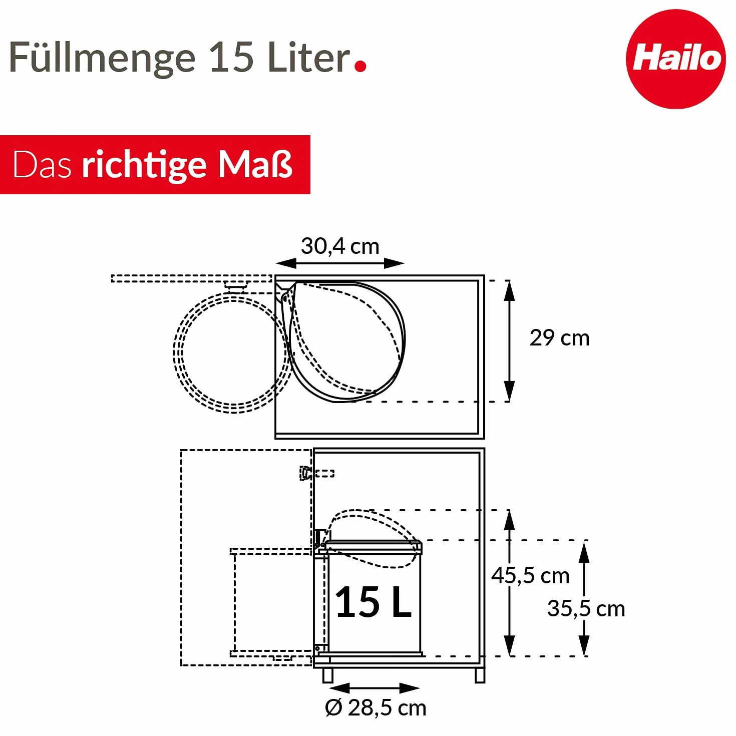 Hailo 3555-101 Kompaktowy pojemnik ze stali nierdzewnej, 15 l