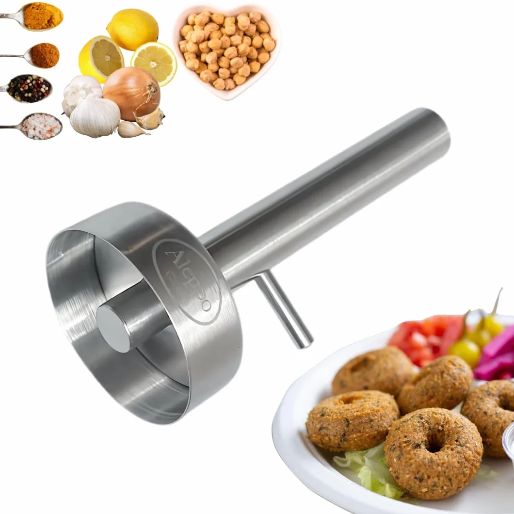 Falafel Maker Press Kształt pączka (z otworem), stal nierdzewna, najwyższej jakości, profesjonalne narzędzie kuchenne z Bliskiego Wschodu, forma do klopsików, łyżka 2,3 cala (5,75cm) średnica (1)