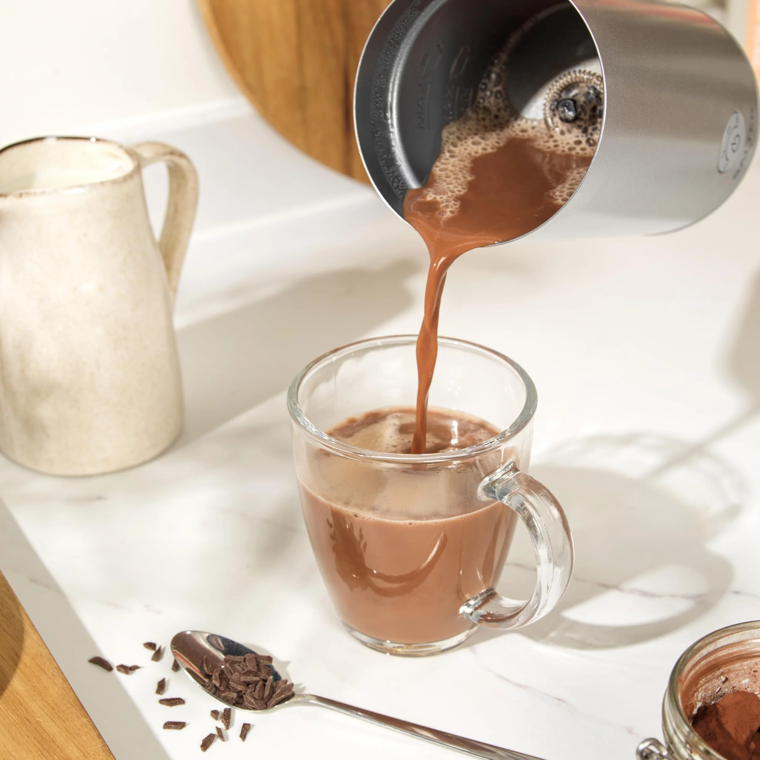 Salter Aspen Spieniacz do mleka – Elektryczny spieniacz 4 w 1, goracy i zimny, kontrola temperatury Strix, kawa, cappuccino, latte; pojemnosc: spienianie 150ml/podgrzewanie 300ml, EK6359MMSVDE