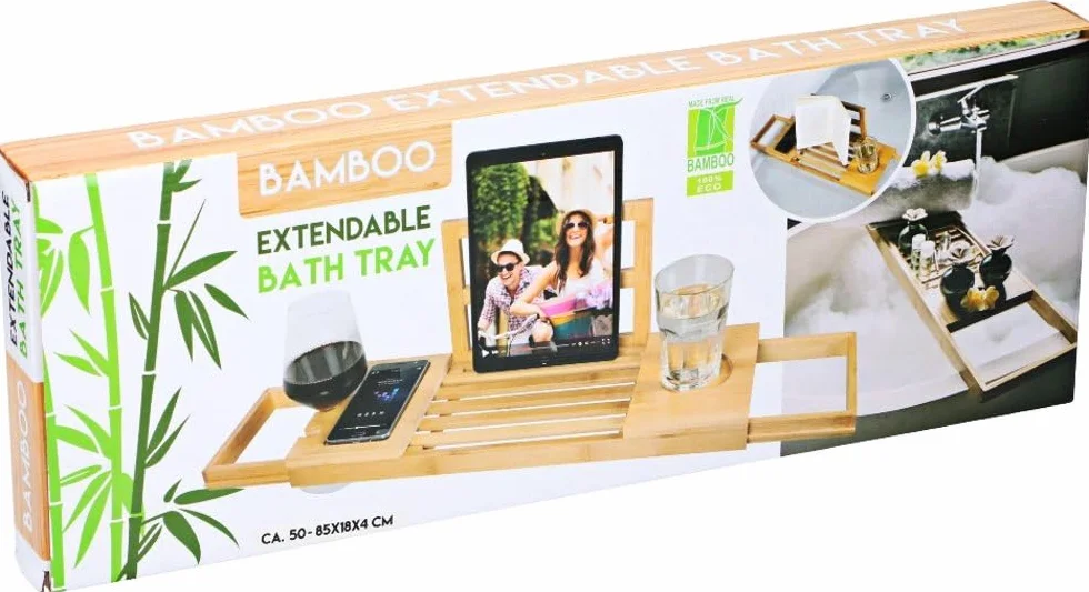 Bambusowa Półka na Wannę Regulowana Antypoślizgowa