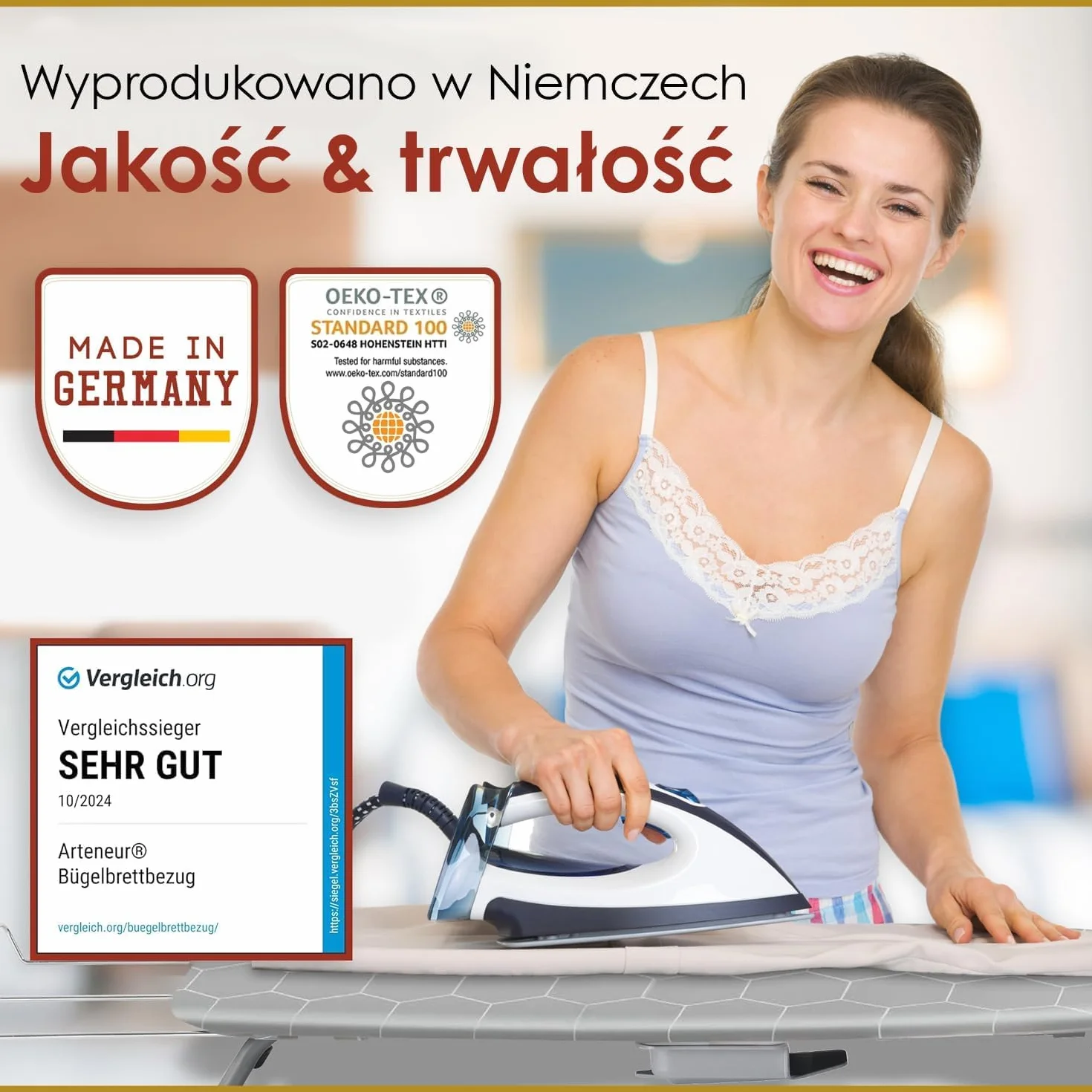 arteneur Pokrowiec na stół do prasowania wyprodukowany w Niemczech 150 x 50 cm do centralnej pary – gumowy ściągacz, powłoka termiczna z aluminium, przepuszczająca parę (XXL)