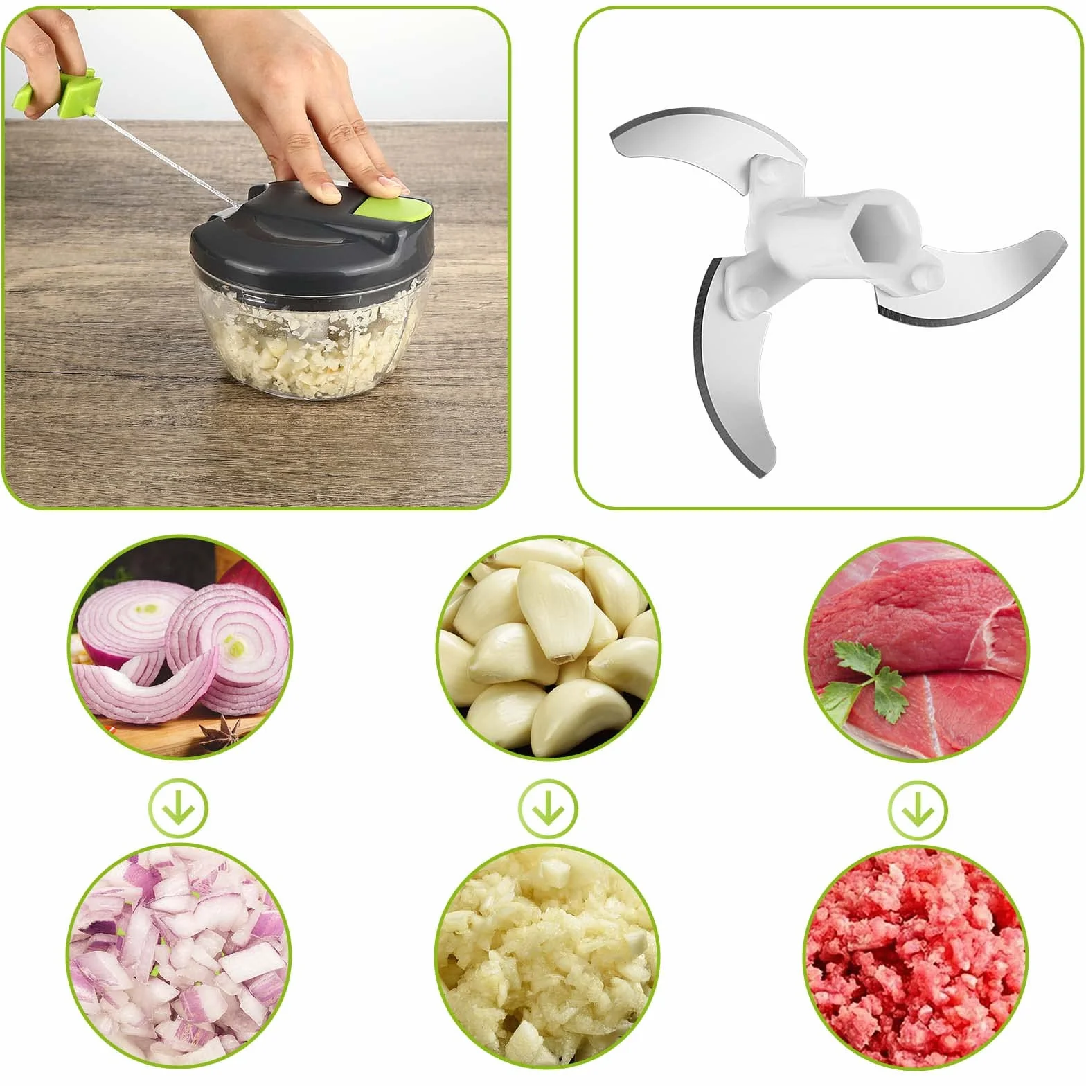 Mkitnvy Rozdrabniacz ręczny do warzyw, cebuli, czosnku, mięsa - blender krajalnica