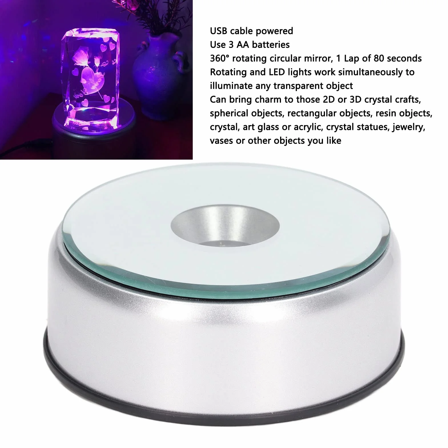 Obrotowa Podstawka LED Lampka Kolorowy Kryształowy Wyświetlacz, Obrotowa Podstawka Obrotowe Diody LED O 360° 80 Sekund Na Okrążenie Podstawa Wyświetlacza LED LED Do ładowania Przez USB Na Kubki Kryszt