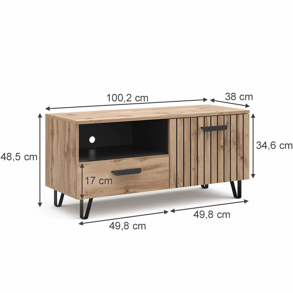 Vicco Lowboard "Amber", Brązowy, 100.2 x 48.5 cm z szufladą i drzwiczkami