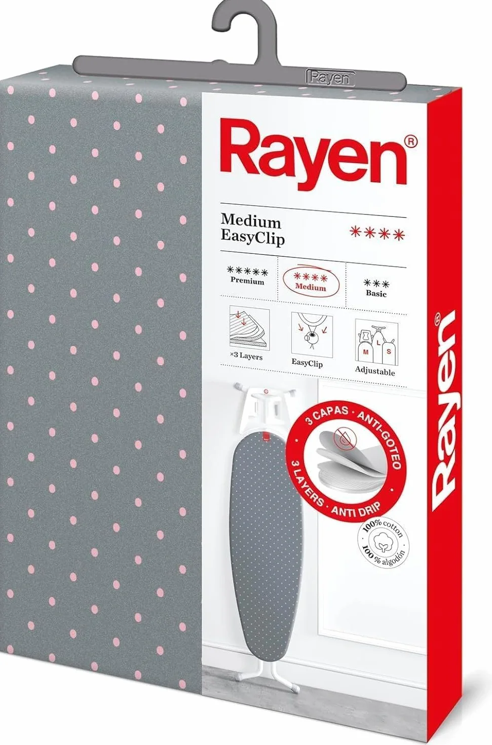 Rayen - Pokrowiec na Deskę do Prasowania, 130x47 cm, 3 Warstwy, 100% Bawełna, Mikroperforowany, Uniwersalny