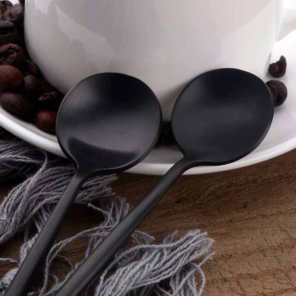 BISDA RUN Łyżki do espresso ze stali nierdzewnej, zestaw 10 mini łyżeczek do kawy, cukru, deserów, cappuccino, matowe czarne