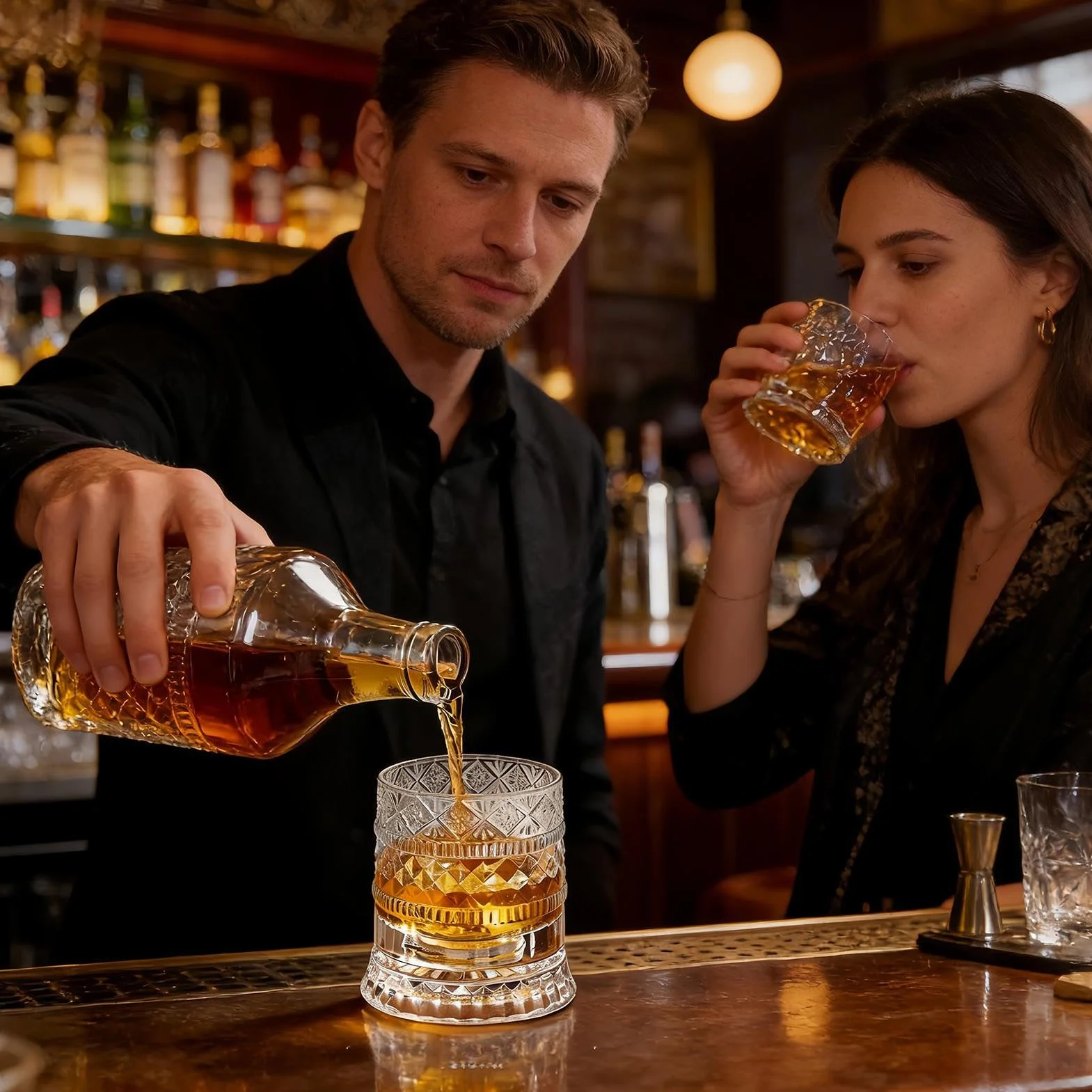 Rotating Whiskey Glass - Old Fashioned Glasses with Swivel Base for Gentle Rotation, Heavy Base Design for Stability