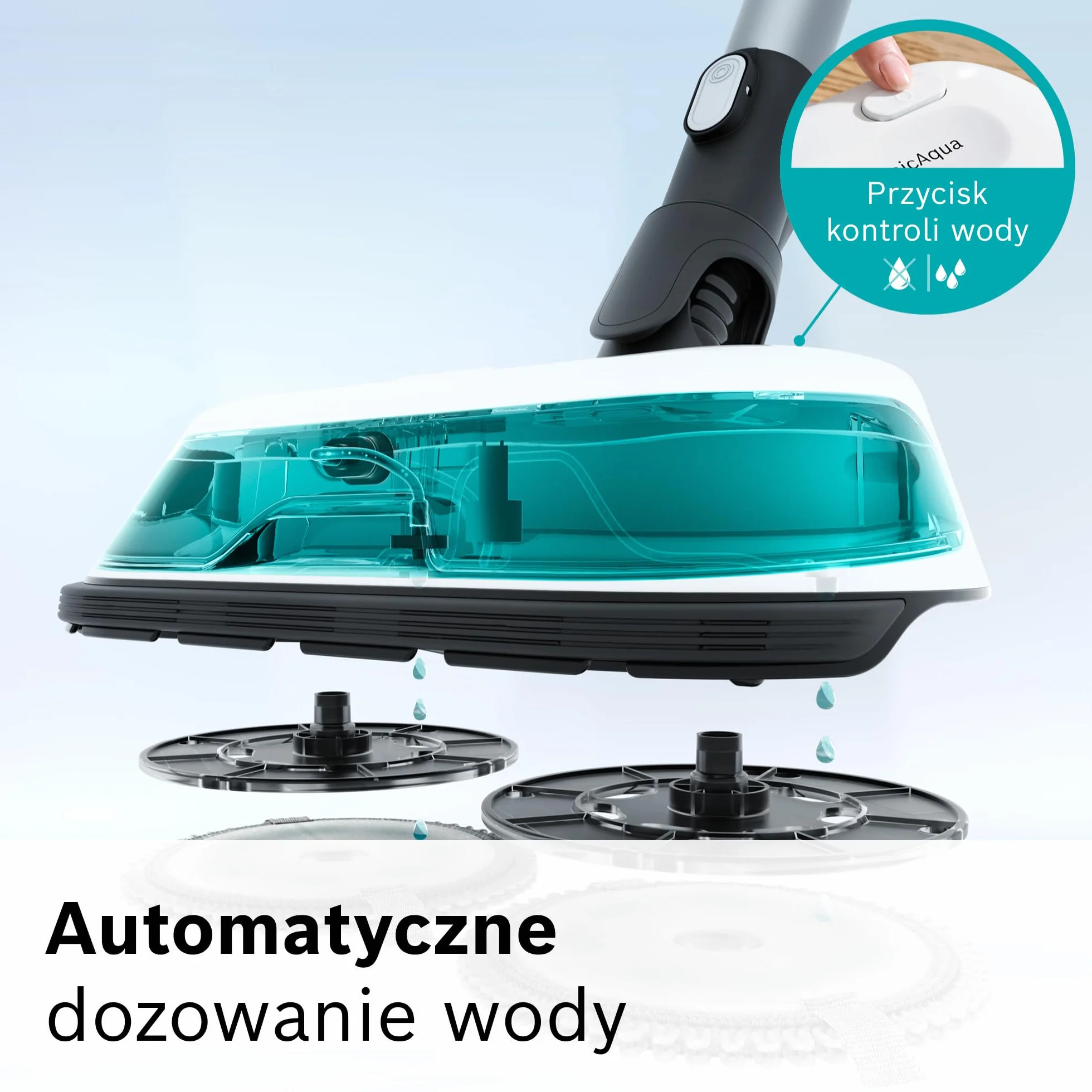 Bosch Unlimited 7 ProHygienic Aqua, Odkurzacz Bezprzewodowy 2w1 z Funkcją Mycia, DynamicAqua Mop, Elektroszczotka do Wszystkich Podłóg, Kolor Biały, BCS71HYG2
