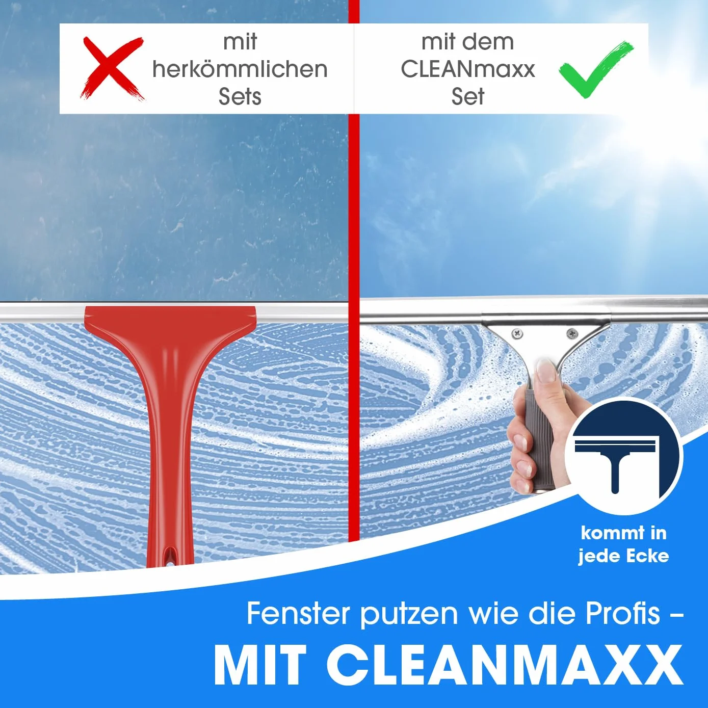 CLEANmaxx 7-częściowy zestaw do czyszczenia okien bez smug, ściągacz, wiadro, ściereczka z mikrofibry