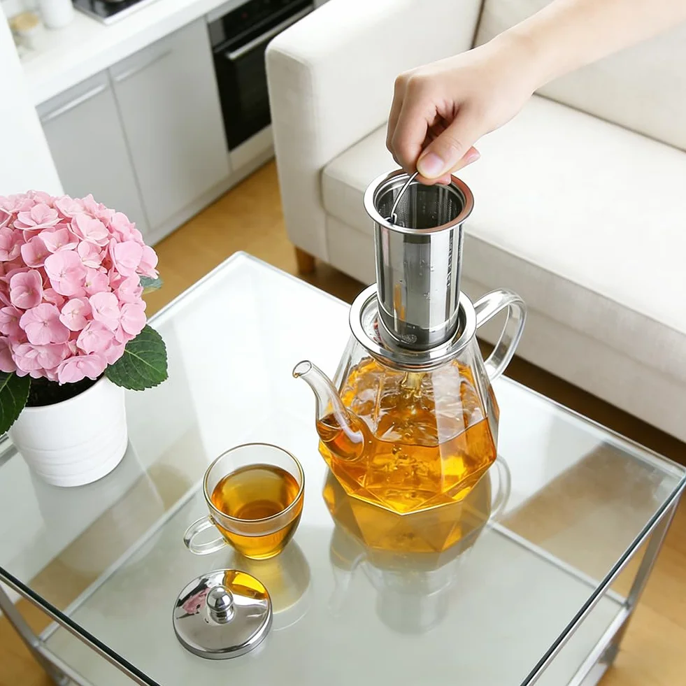 Dzbanek do herbaty, szklany dzbanek do herbaty, 1000 ml, z sitkiem, szklany dzbanek do herbaty, odporny na wysokie temperatury, szkło borokrzemowe, zestaw do zaparzacza do herbaty, do czarnej