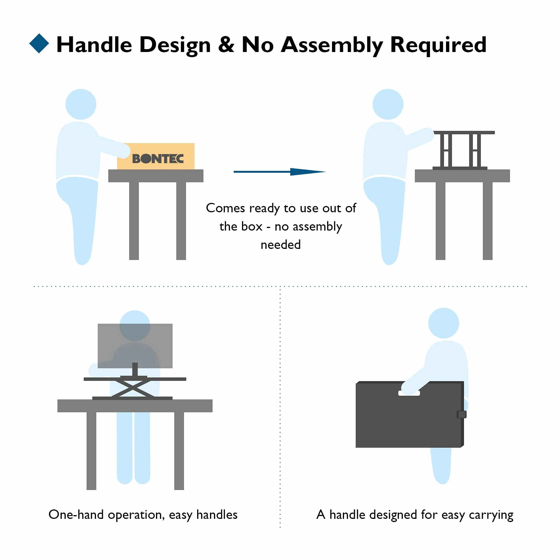BONTEC Sit-Stand Biurko Konwerter, Regulowany Ergonomiczny Podnośnik na Biurko, Platforma 67x47cm, Wysokość 45-398 mm, Stacja Robocza na Monitor i Klawiaturę, Obciążenie do 8 kg, Czarny