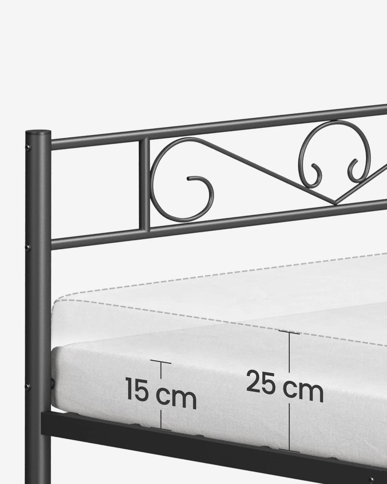 VASAGLE Rama łóżka 90 x 200 z metalowym stelażem, łóżko 1-osobowe, łatwy montaż, do małych przestrzeni, pokoju gościnnego, pokoju młodzieżowego, tusz czarny RMB062B01