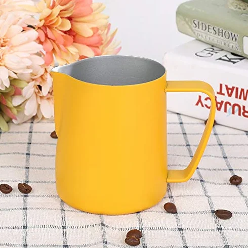 Dzbanek do mleka, 350 ml stal nierdzewna dzbanek spieniający mleko spieniacz do kawy kubek naczynia do kawy (żółty)