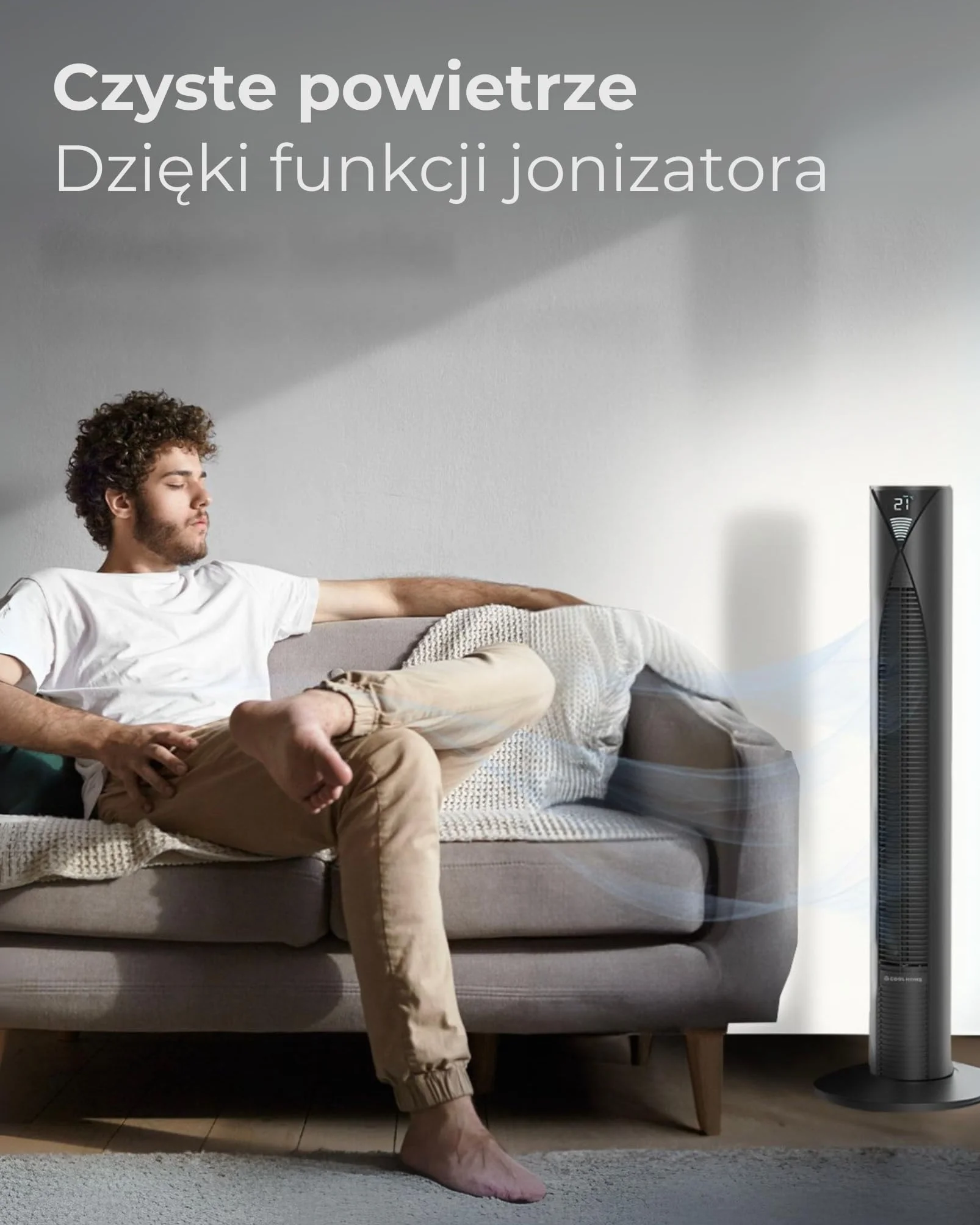 CF2205 - wentylator wieżowy z pilotem zdalnego sterowania - 96 cm - ściemniany ekran LED - czarny