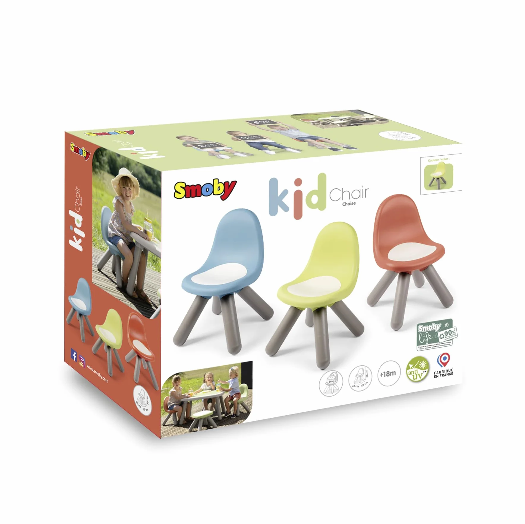 Smoby Life - Krzesło dziecięce w kolorze zielonym - Do użytku wewnątrz i na zewnątrz - Powłoka anty-UV - Materiał z recyklingu - Od 18 miesięcy - Wyprodukowano we Francji