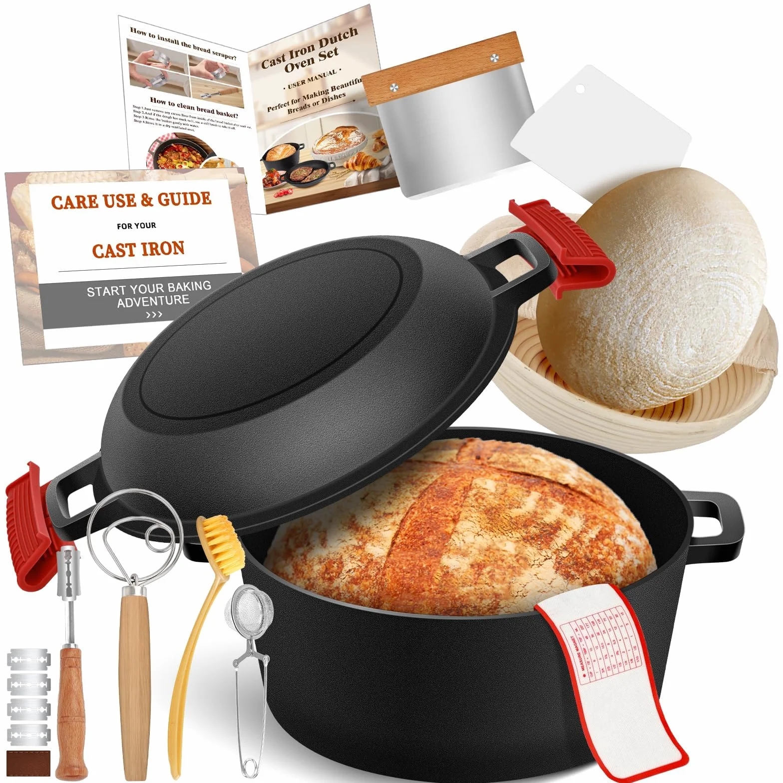 Żeliwny garnek Dutch Oven 26 cm do pieczenia chleba z pokrywką 2 w 1