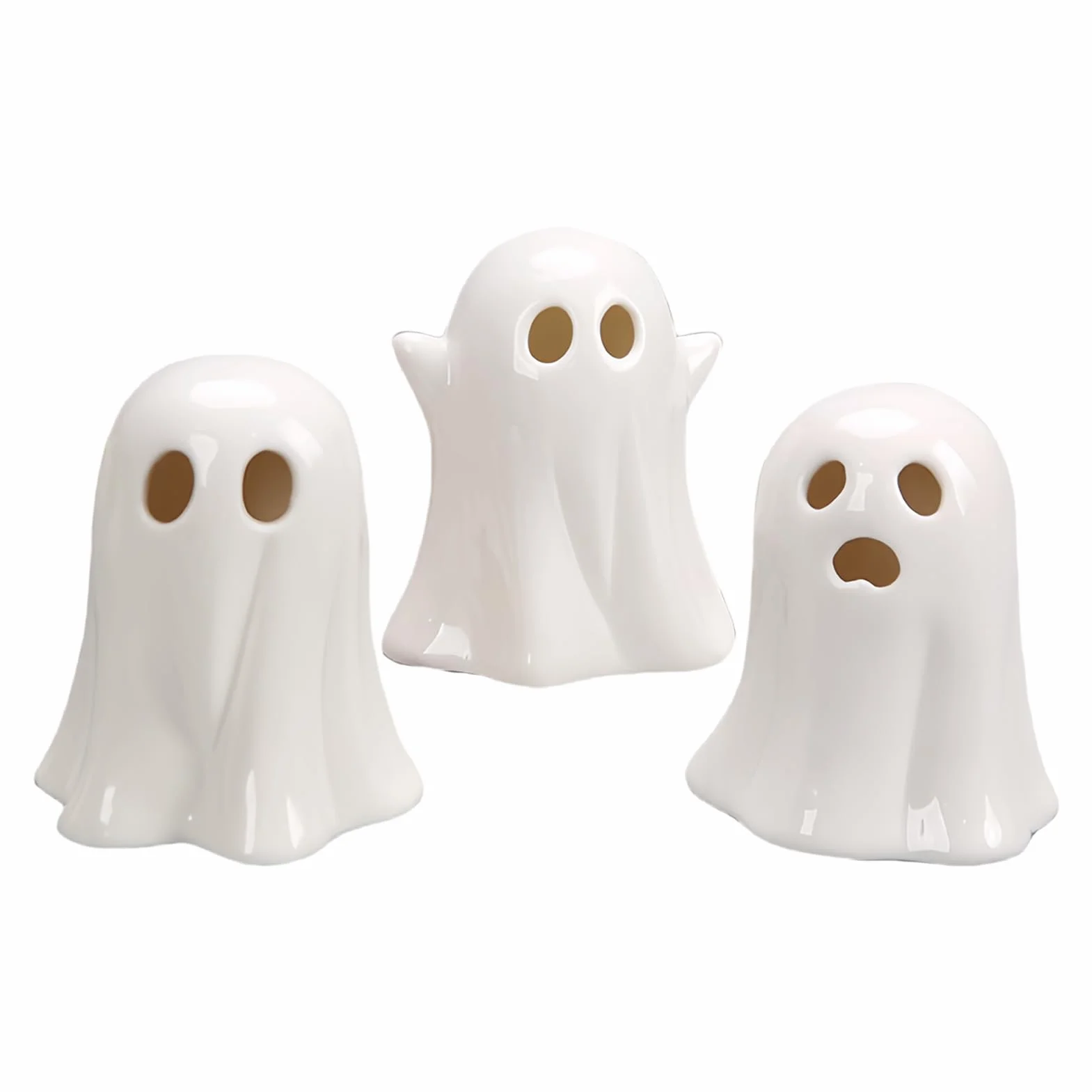 Ghost Figurine, Halloween Sculpture Ghost LED Lighting, 3 Pieces Cute Miniature Collectible Ornaments, for Haunted House Mantel Shelf Windowsill Fireplace 3.54x4.13 inches