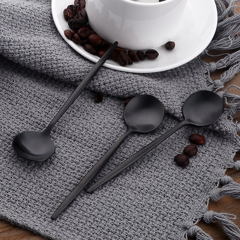 BISDA RUN Łyżki do espresso ze stali nierdzewnej, zestaw 10 mini łyżeczek do kawy, cukru, deserów, cappuccino, matowe czarne