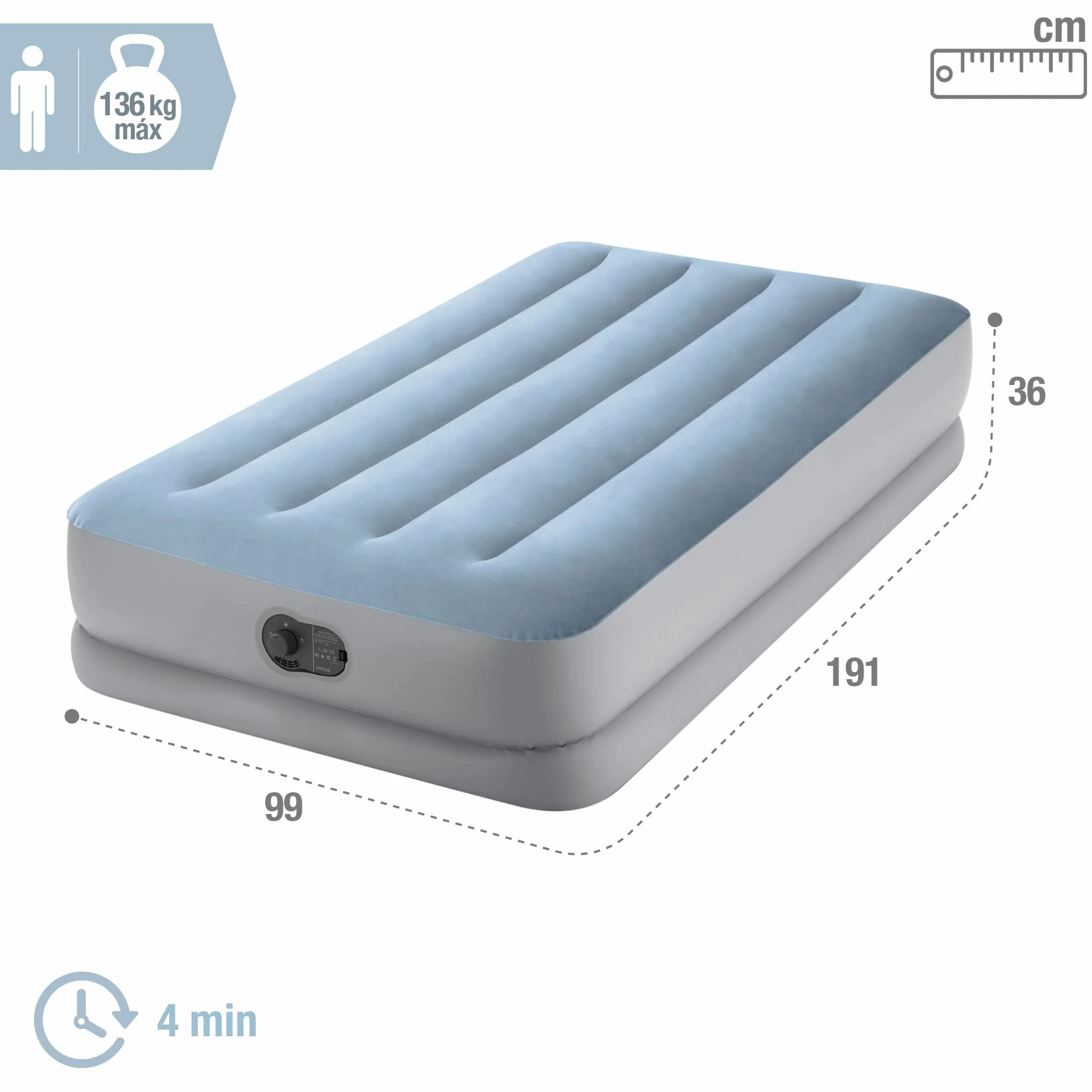 Intex 64157 - Materasso Singolo Autogonfiante USB Dura-Beam Mid-Rise Comfort, 99x191x36 cm