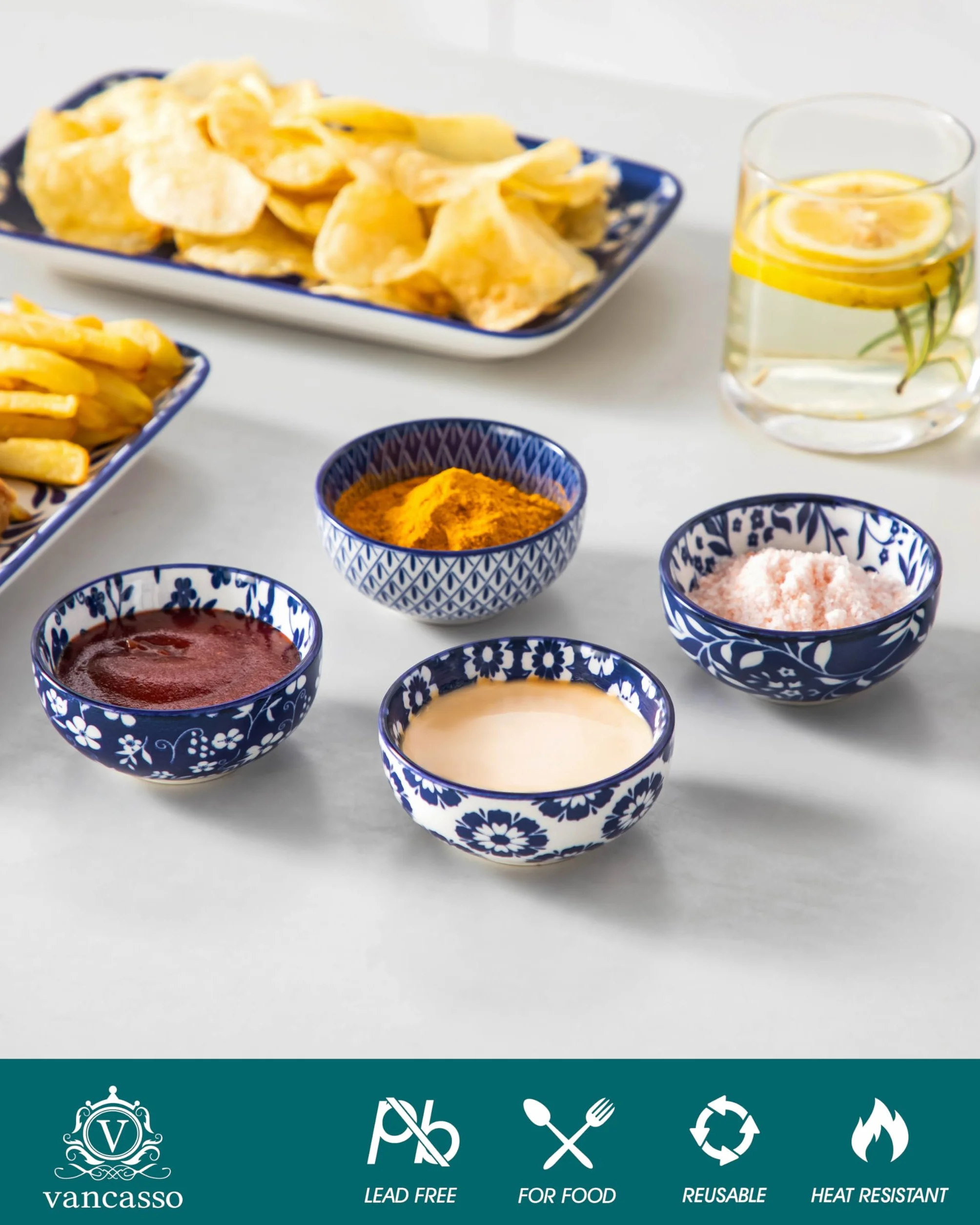 vancasso Selene ceramiczne miski do maczania, zestaw 6 sztuk, 80 ml, do serwowania sosów, mini miseczek do serwowania przystawek do sosu sojowego, sushi, przypraw i przystawek, nadają się do kuchenki