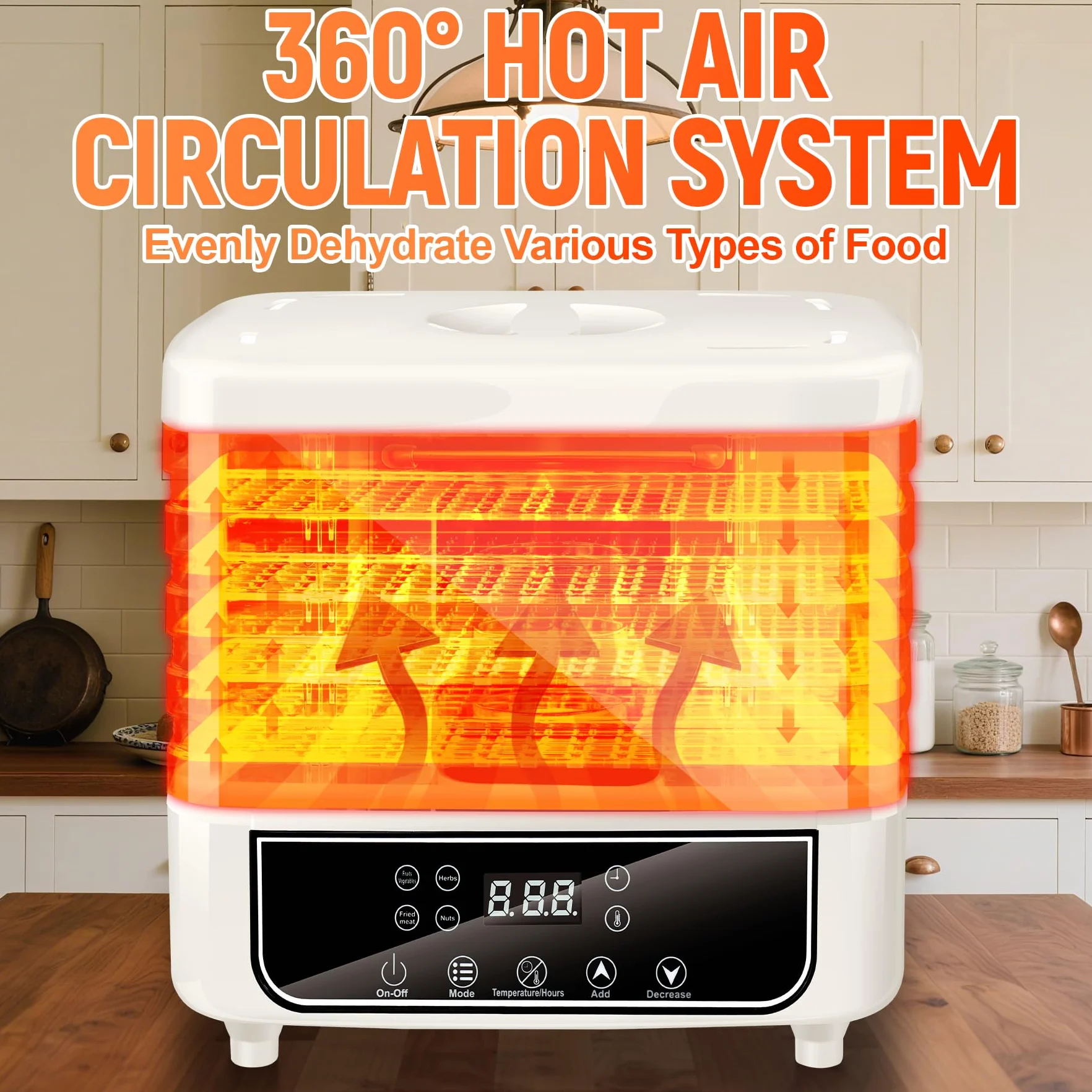 Suszarka z 5 tacami, suszarka do żywności z regulatorem temperatury 35-70°C i timerem 24h, wyświetlaczem LED, suszarką do owoców, odwadniacz do mięsa, owoców, warzyw