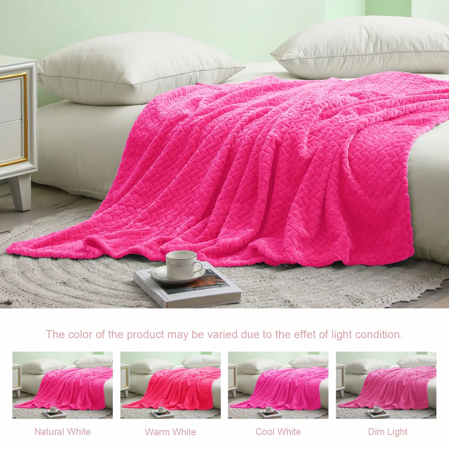 Exclusivo Mezcla Koc polarowy na kanapę i łóżko, 127x178 CM miękki przytulny żakardowy flanelowy koce, lekki puszysty pluszowy ciepły narzuty na wszystkie pory roku, Hot Pink