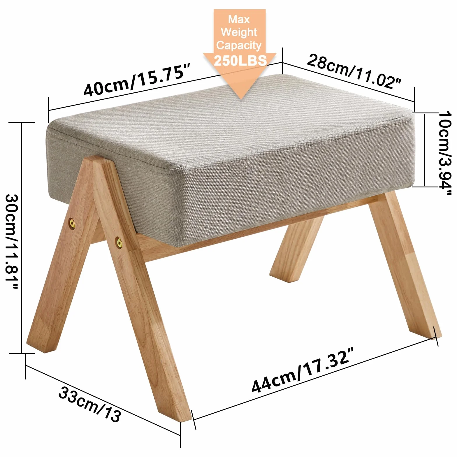 YMYNY HBD022M Podnóżek Drewniany 40 x 28 x 30 cm Beżowy