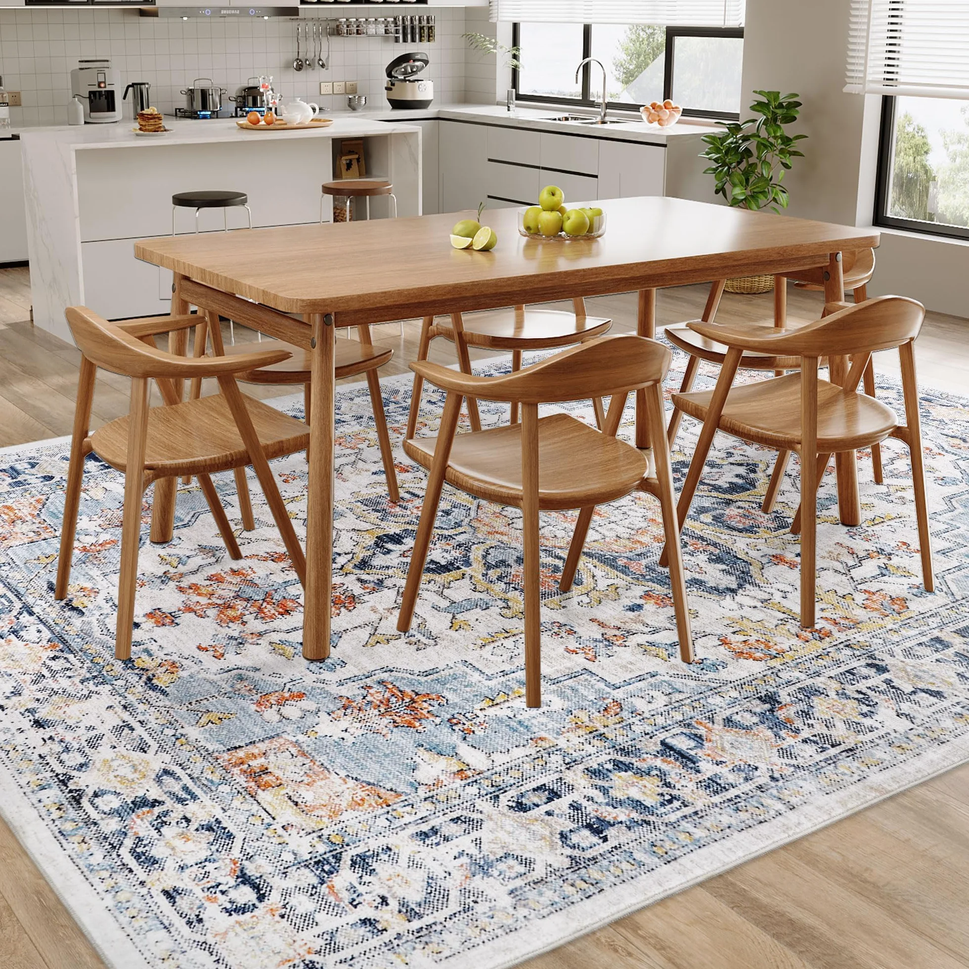 Homcomodar Dywan Zmywalny 200 x 290 cm Boho Vintage Cienki Niskie Runo