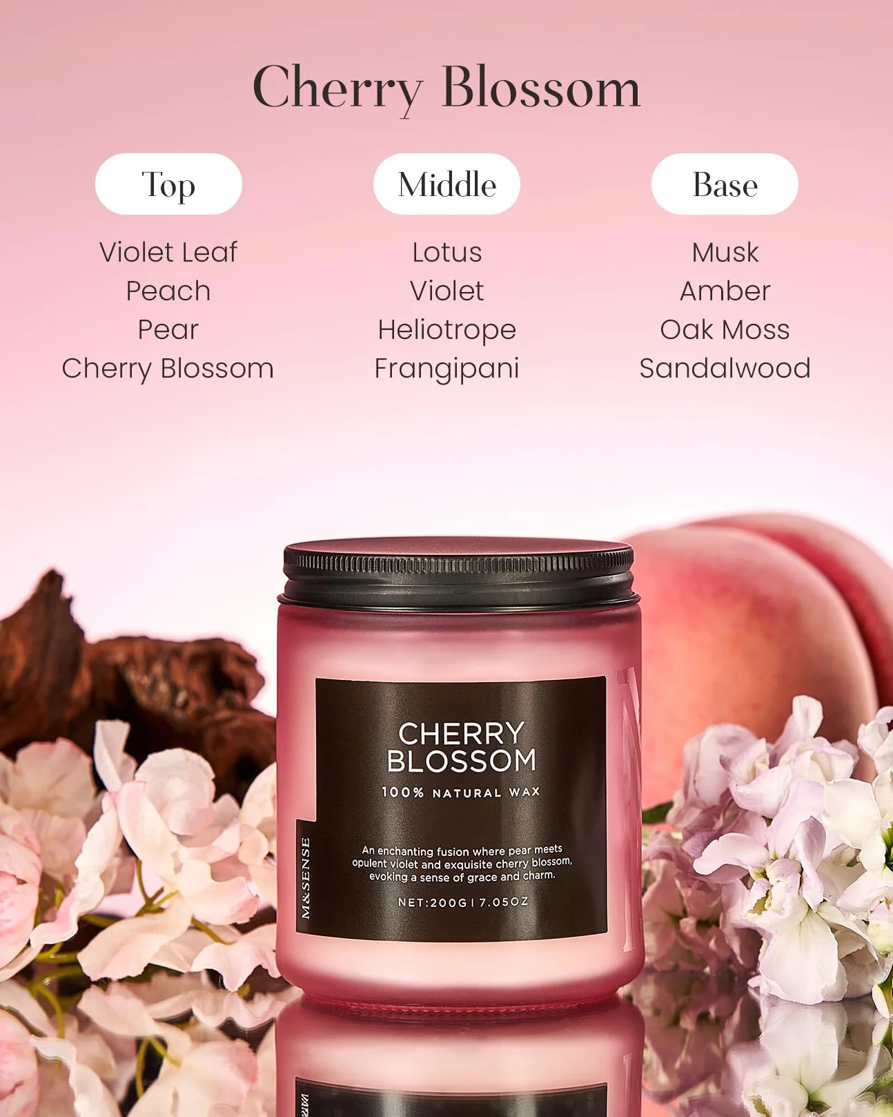M&SENSE Świeca Sojowa Kwiat Wiśni 200g 50h Aromaterapia