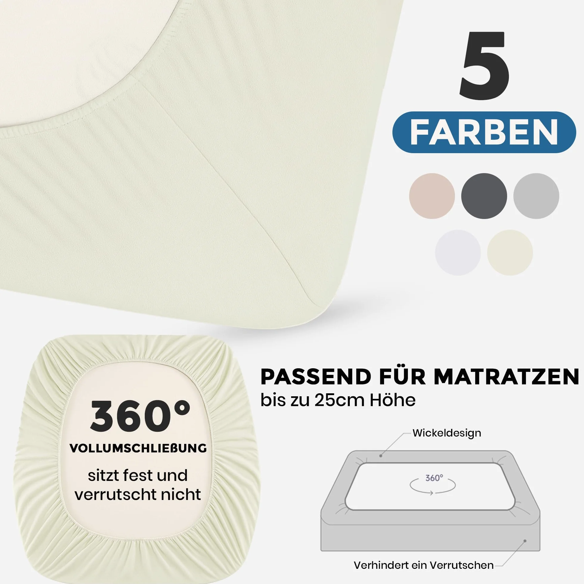 Basics prześcieradło z gumką 90 x 200 cm – 100% bawełna jersey, certyfikat Öko-Tex, wysokość materaca do 25 cm, kolor naturalny