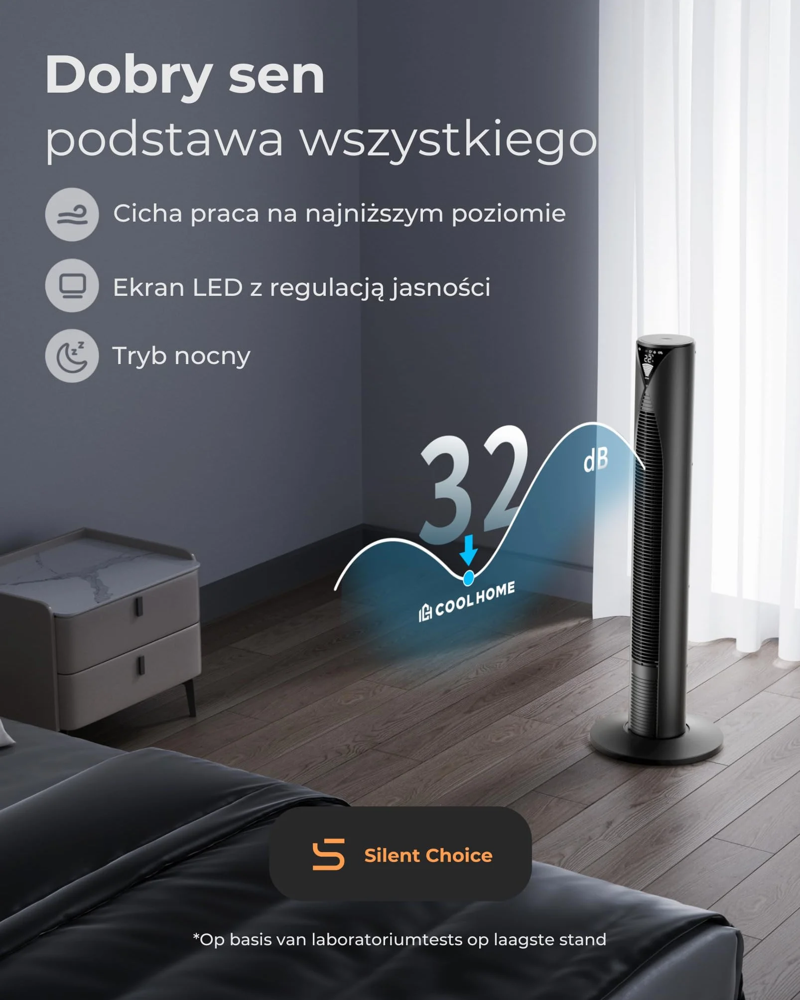 CF2205 - wentylator wieżowy z pilotem zdalnego sterowania - 96 cm - ściemniany ekran LED - czarny