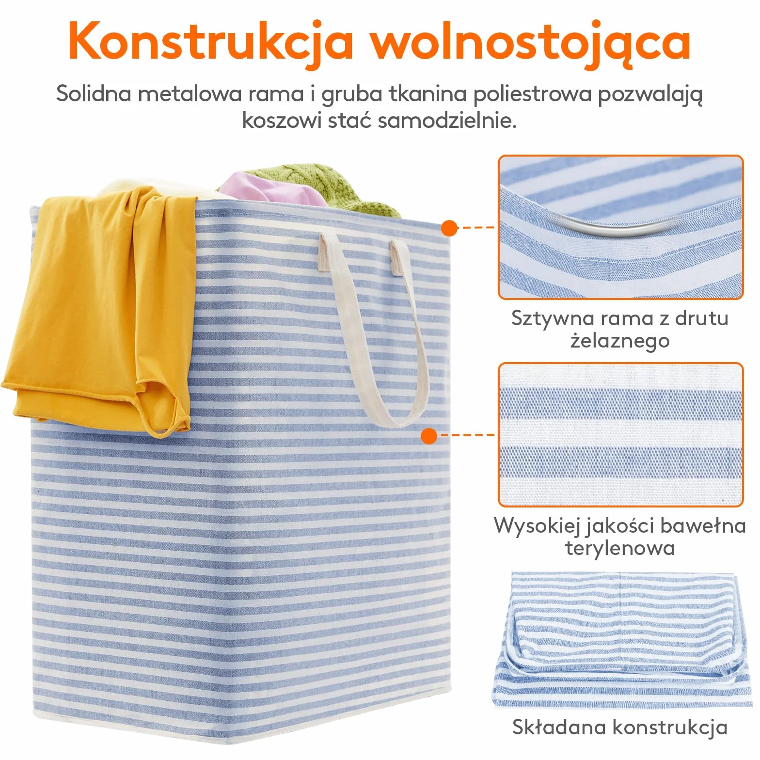Lifewit Kosz na Pranie z Uchwytem, Duży Składany Wodoodporny Kosze Brudna Ubrania, Laundry Basket do Odzież, Sypialnia, Granatowy, 100L