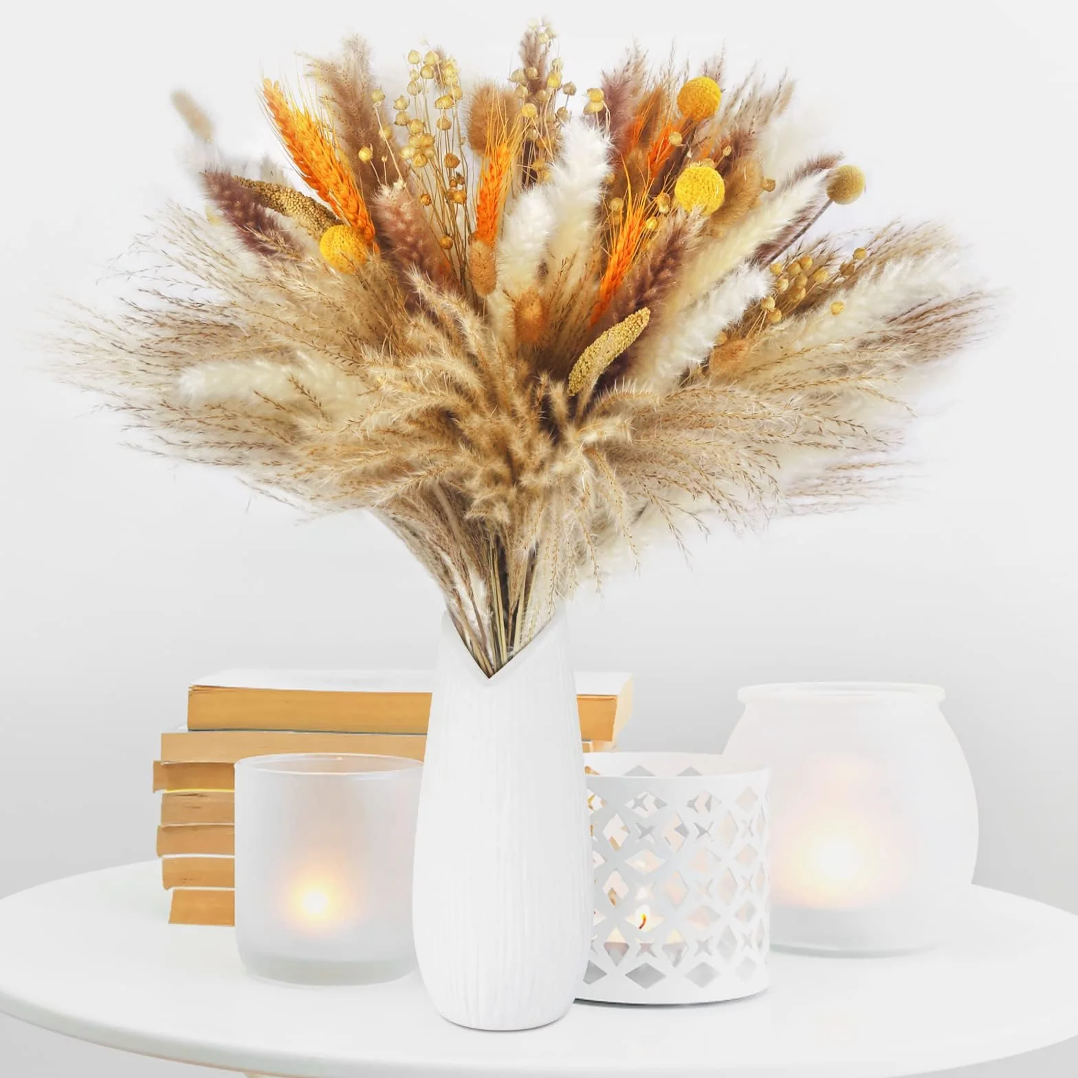 Suszona trawa pampasowa, 100 szt. Dekoracja z naturalnych suszonych kwiatów, puszyste suszone kwiaty na ślub Dekoracja Boho Salon Ślub (42 cm)