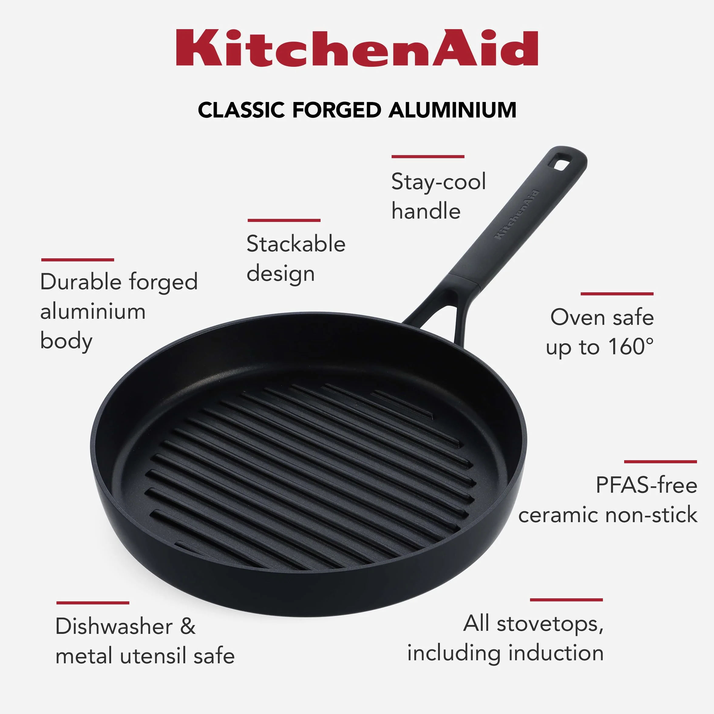 Kitchenaid Patelnia Grillowa, Aluminium, Czarny, 28cm