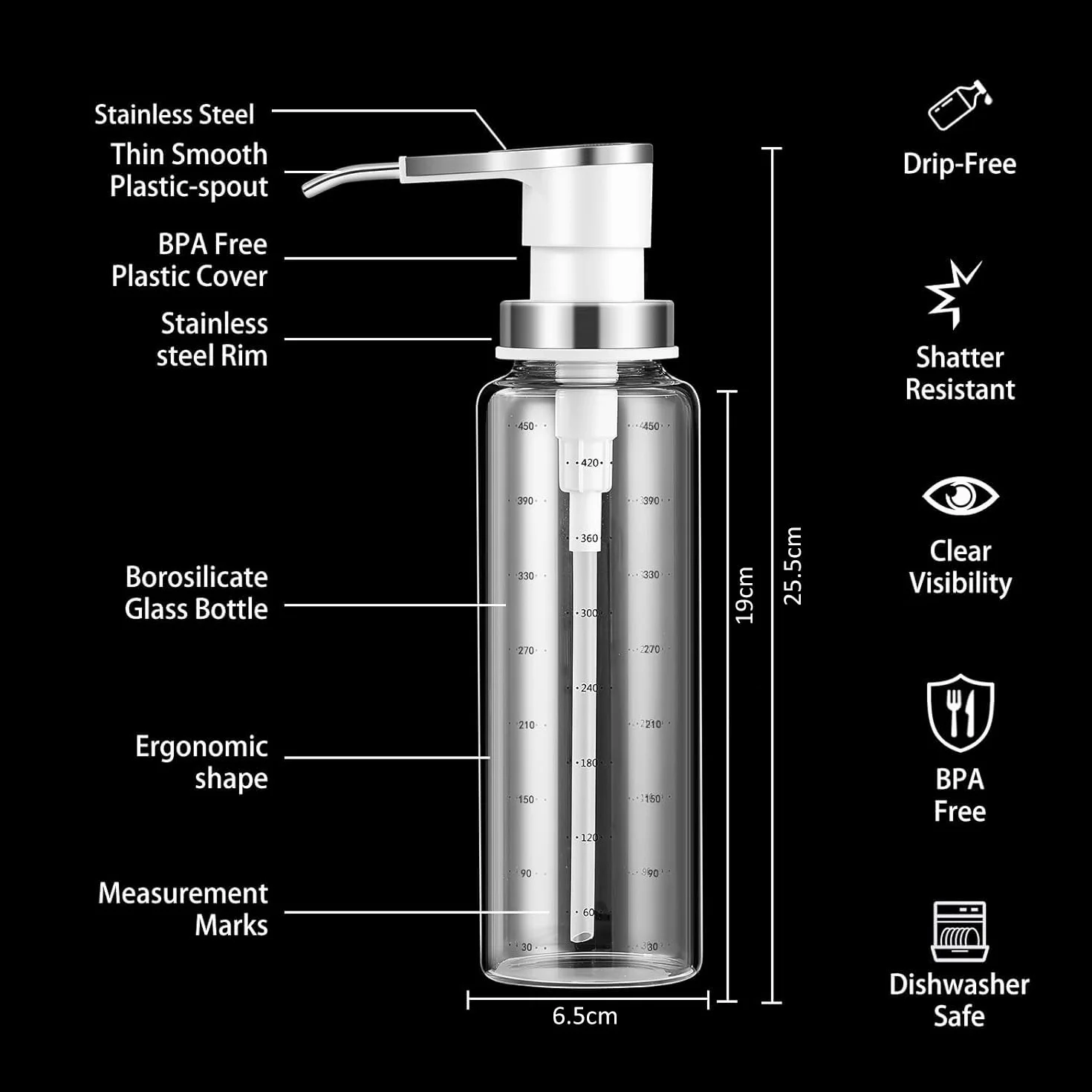 Dozowniki do sosów, dozownik syropu kawowego, szklana butelka 500 ml, z pompkami ze stali nierdzewnej, szczelne, do miodu, syropów, oleju, przypraw, sosów sałatkowych (2 sztuki)