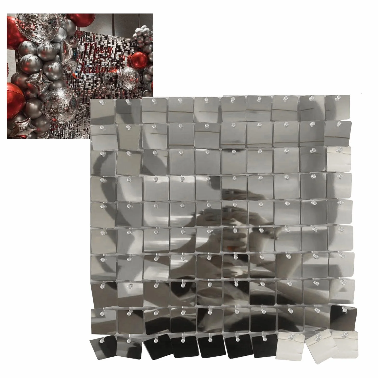 Silver Shimmer Wall Backdrop 24 szt. cekinowych tablic ściennych dekoracja na ślub