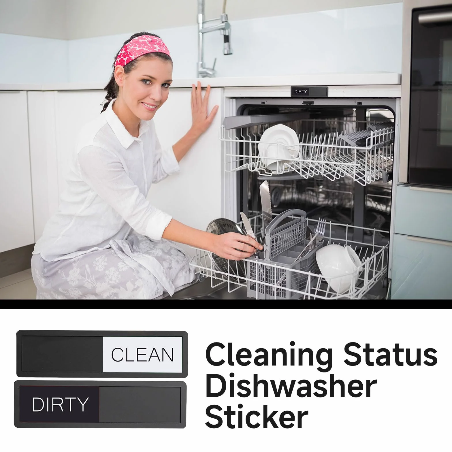 GlamRays Dirty Clean magnes do zmywarki, znak do zmywarki, czysty brudny znak magnes do zmywarki (czarno-biały)