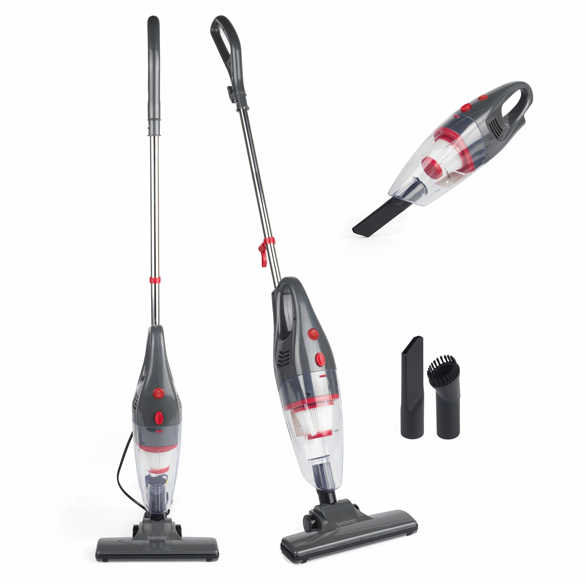 Beldray BEL0770N-GRY 2-in-1 Stick Handheld Vacuum Cleaner 600W Bagless HEPA Filter Grey