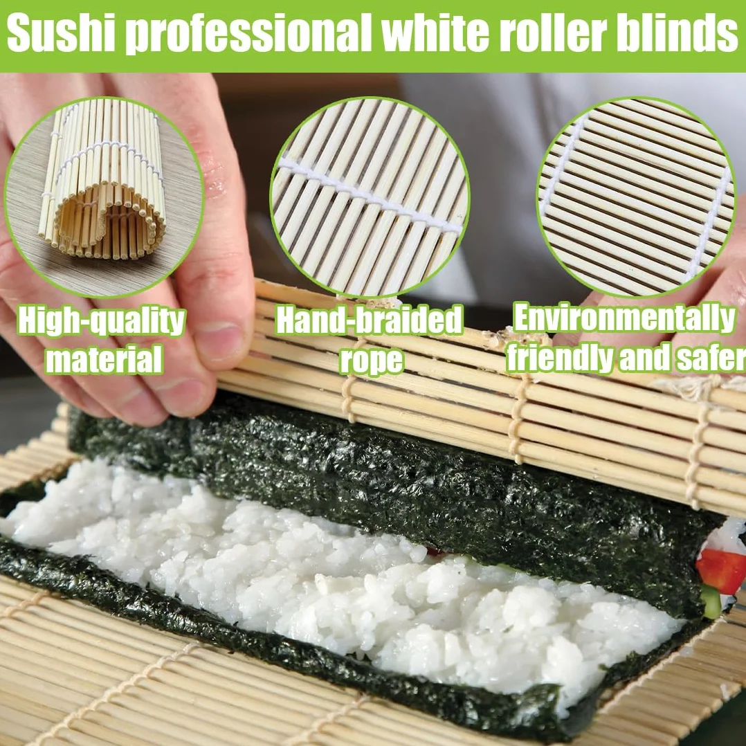 Zestaw do robienia sushi, zestaw wałków do sushi, zestaw do robienia sushi, sushi, przyrząd do wałków do sushi i mata bambusowa? dla początkujących - kompletny zestaw do sushi, biały