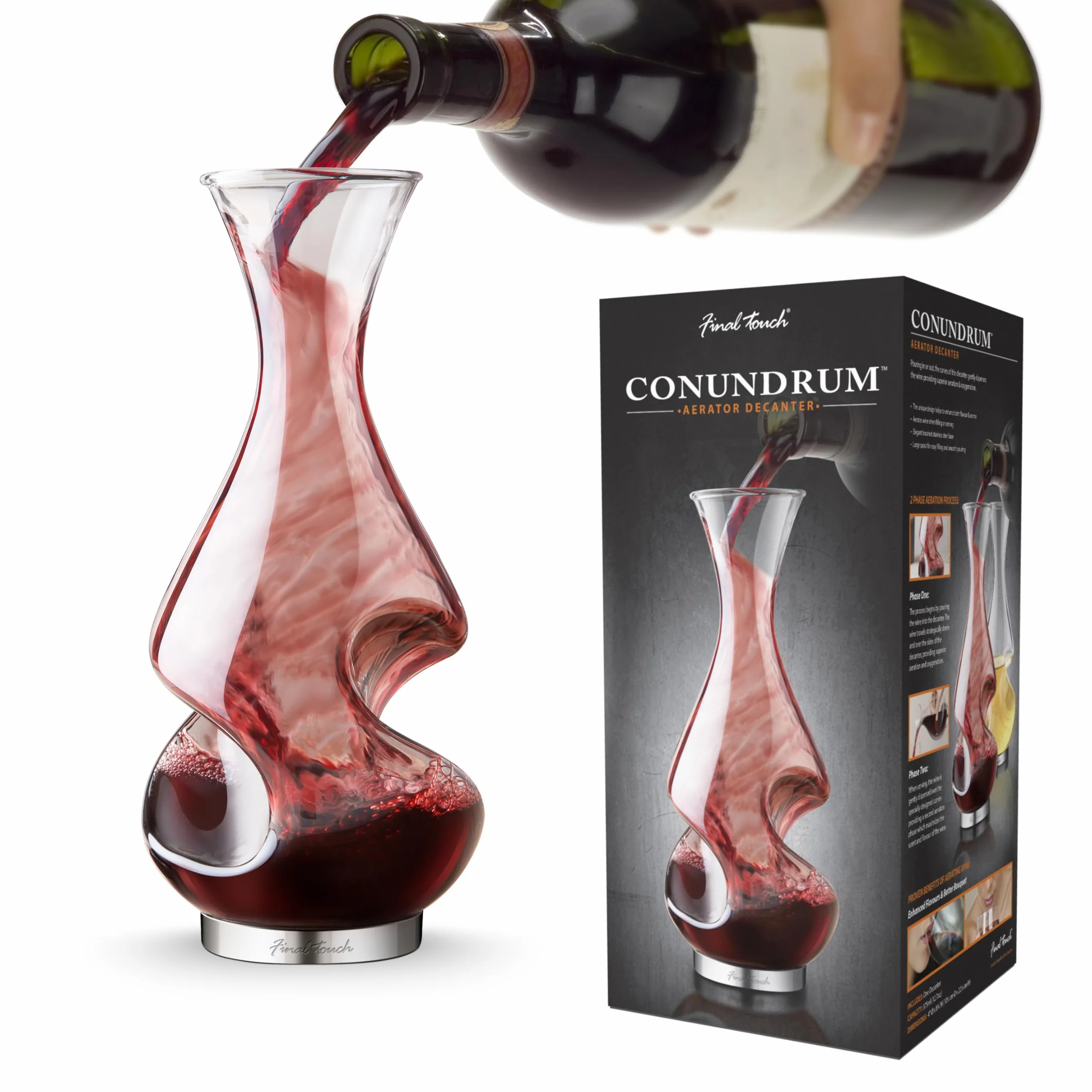 Final Touch Conundrum karafka do wina napowietrzacz prezent do picia, przezroczysty, 375 ml