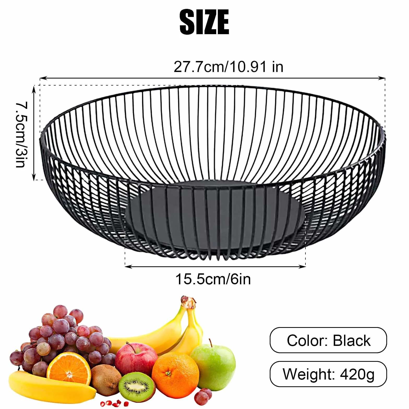 Metalowe miseczki na owoce 2 sztuki 28 cm x 8 cm płaski kosz z żelaza czarny matowy okrągły