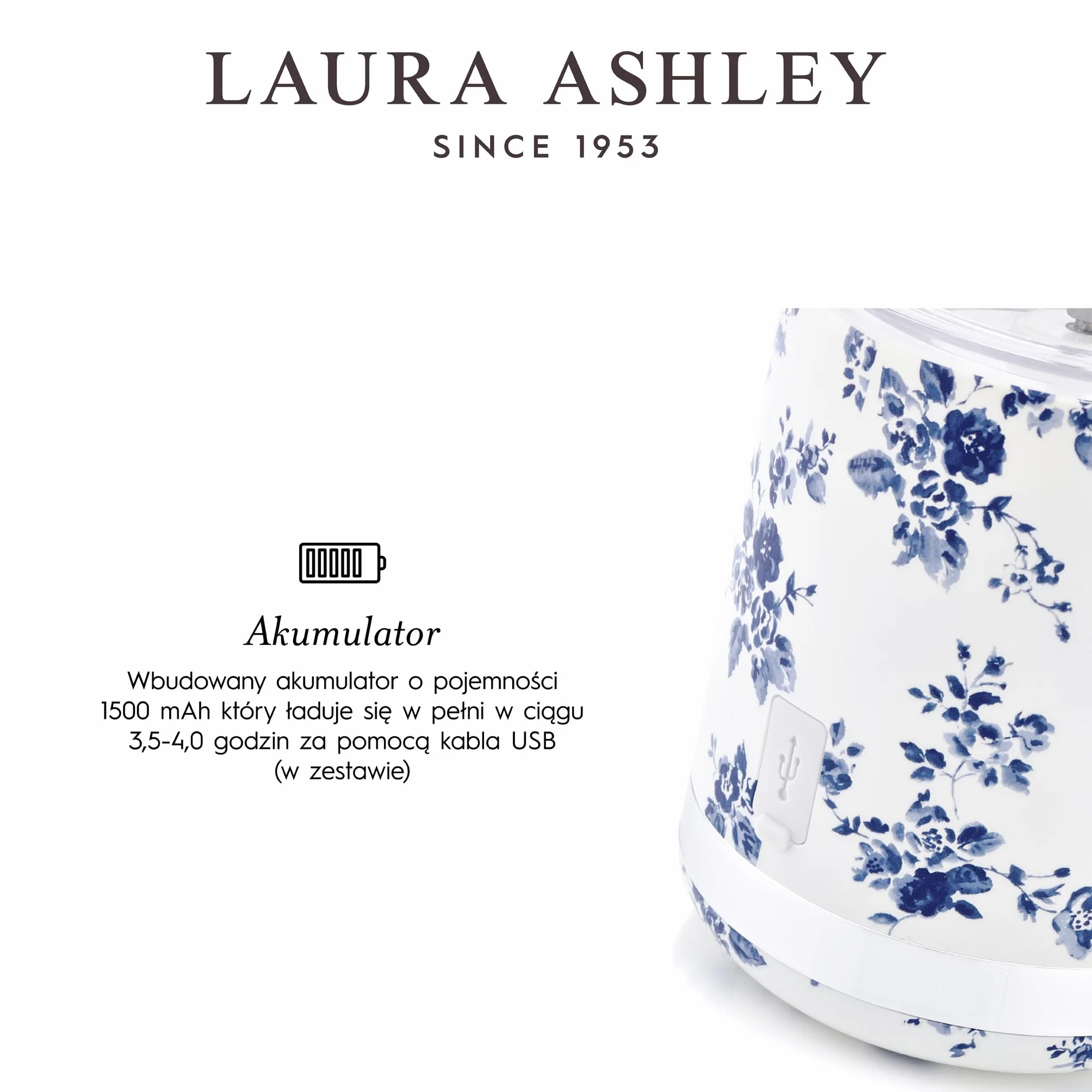 Laura Ashley China Rose Przenośny blender do smoothie 450 ml z butelką USB