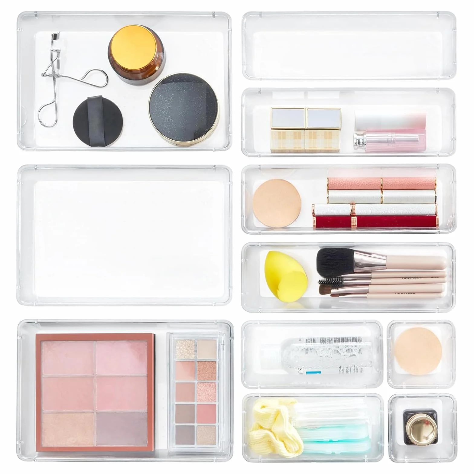 Lifewit 11 PCS Zestaw Organizer Szuflada Zestaw Jasny Plastikowy Szuflada Biurko Podziały Tace Kredens Przechowywanie Pojemniki Pudło z Podziałkami do Makijażu, Biżuterii i Gadżetów, Sypialnia, Biuro