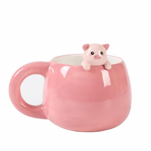 I-TOTAL® Ceramiczny kubek z ceramicznym zwierzęciem na krawędzi, kubek do herbaty lub kawy PIGGY 450 ml